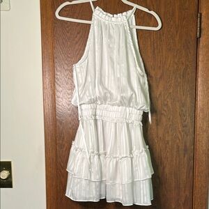 Mustard Seed Elegant White Ruffled Mini Dress